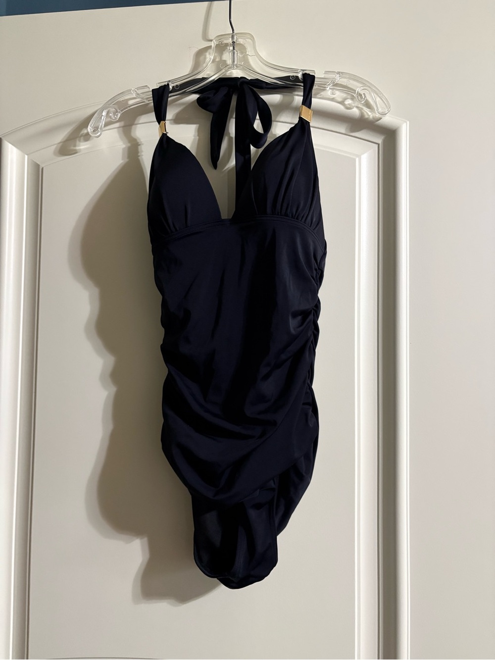 Victoria's Secret Black Halter One-Piece Swimsuit with Gold Accents